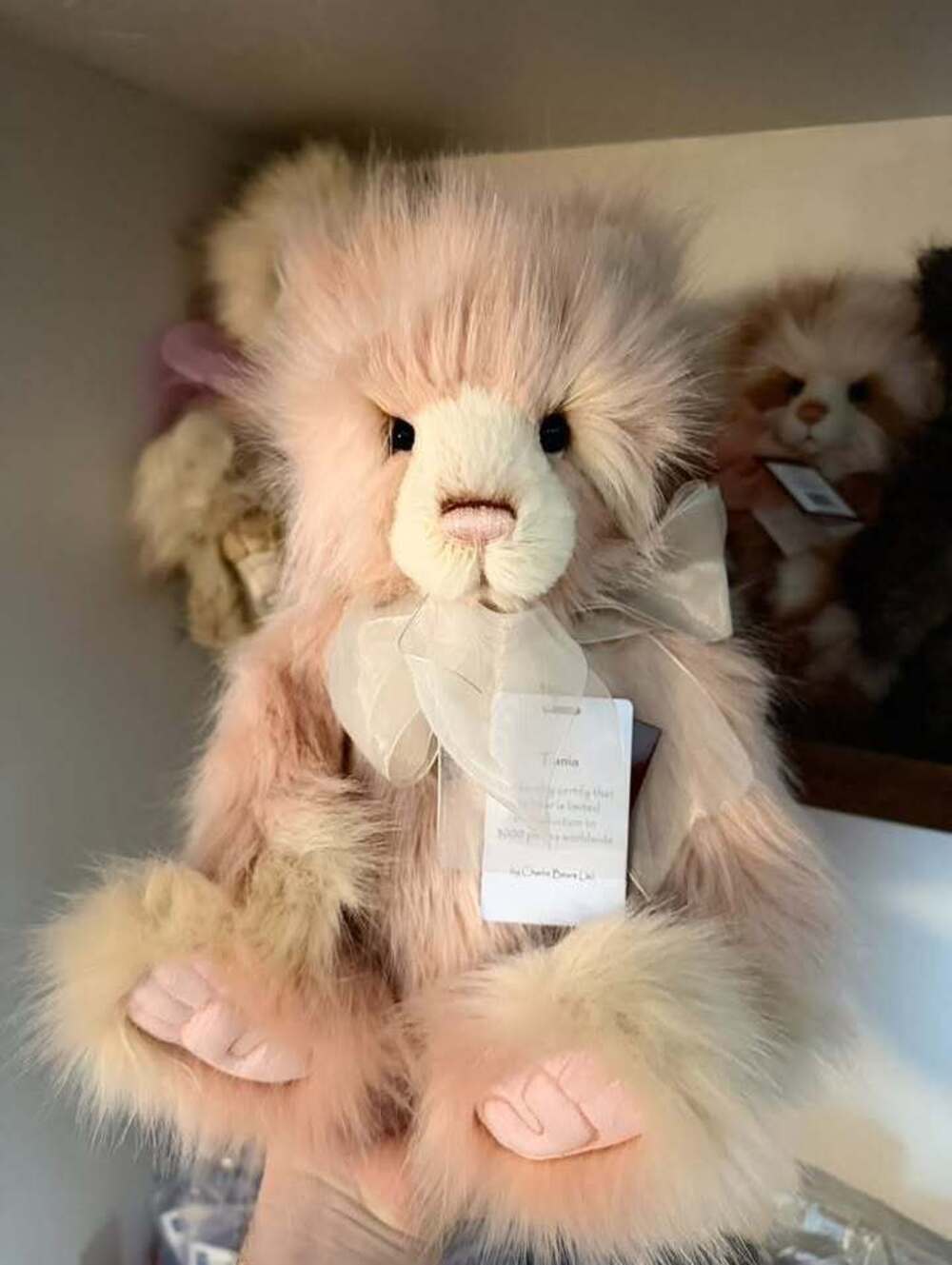 Charlie Bears CB212093B Tania LE 3000 Panda Bear Salmon/Cream w/ Tan Ribbon Bow